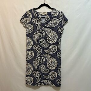 Aryeh Blue and White Sheath Dress Crew Neck